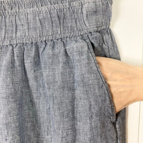 NWOT SIGRID OLSEN Pants L Linen Wide Leg Chambray Slit Sides Pull On 2 Pocket - Picture 4 of 10